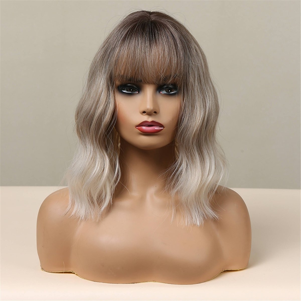 Ash Gray Ombre Short Bob Body Wave Synthetic Wigs 12" - BEAUTY BELLO®