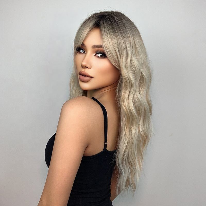 Ombre Platinum Blonde long wavy Synthetic hair Wigs 26" - BEAUTY BELLO®