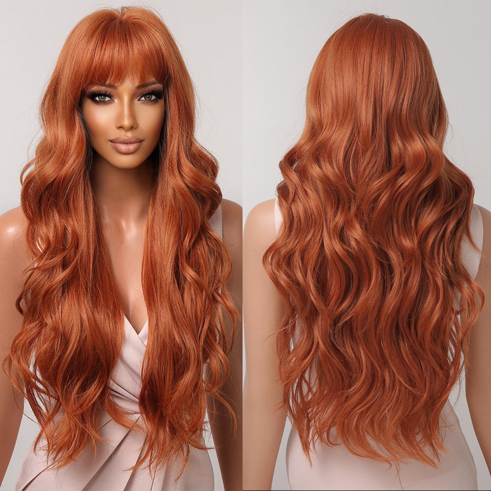 Orange Long Wavy Synthetic Wigs with bangs 24" - BEAUTY BELLO®