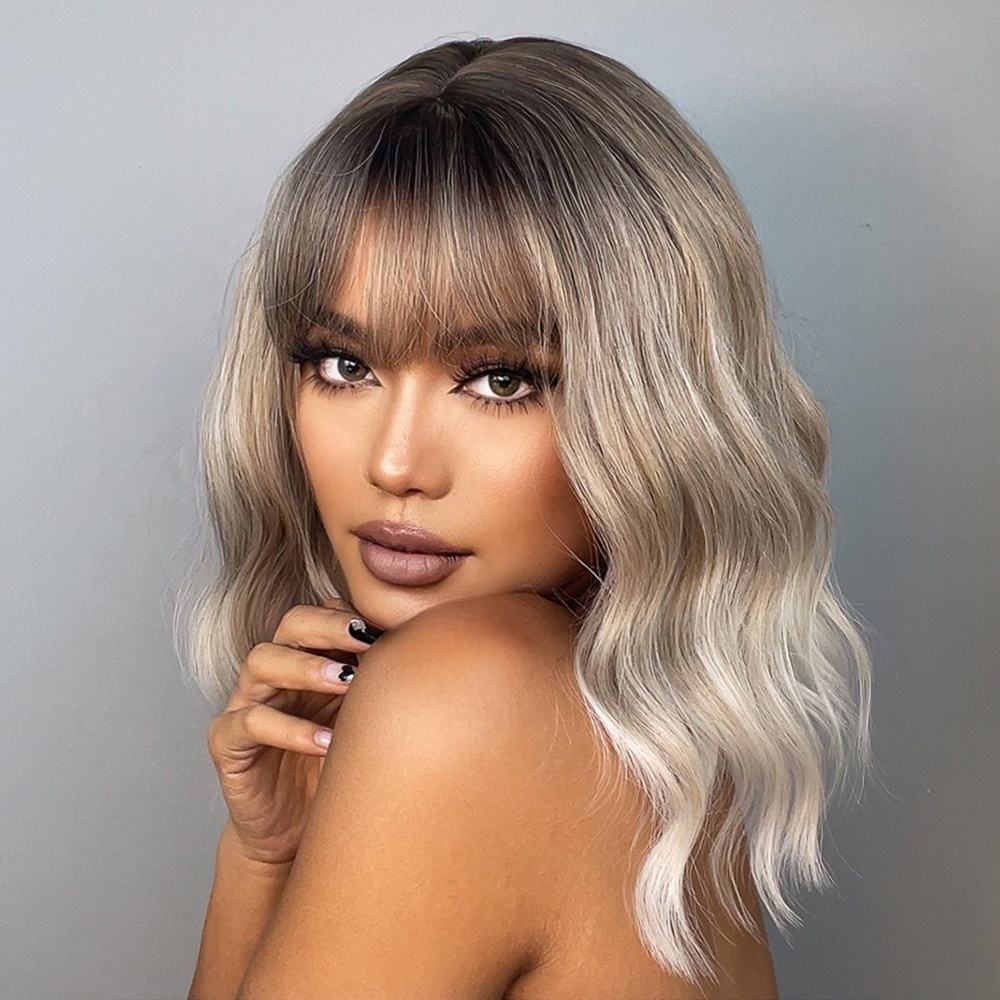 Ash Gray Ombre Short Bob Body Wave Synthetic Wigs 12" - BEAUTY BELLO®