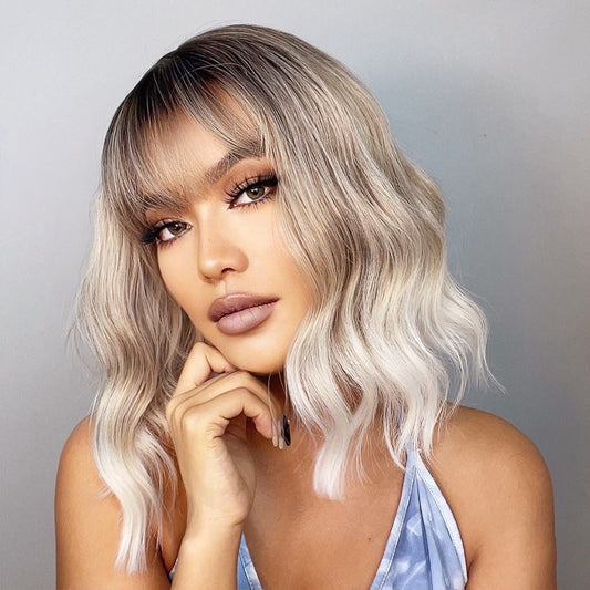 Ash Gray Ombre Short Bob Body Wave Synthetic Wigs 12" - BEAUTY BELLO®