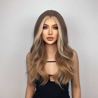 long wavy brown blonde highlight synthetic wig 26" - BEAUTY BELLO®