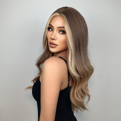 long wavy brown blonde highlight synthetic wig 26" - BEAUTY BELLO®