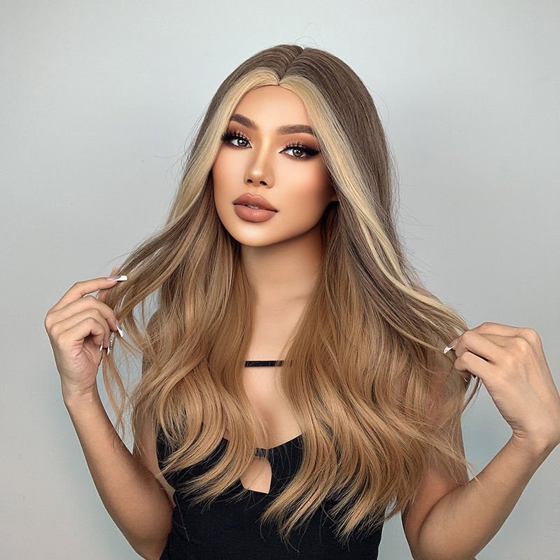 long wavy brown blonde highlight synthetic wig 26" - BEAUTY BELLO®