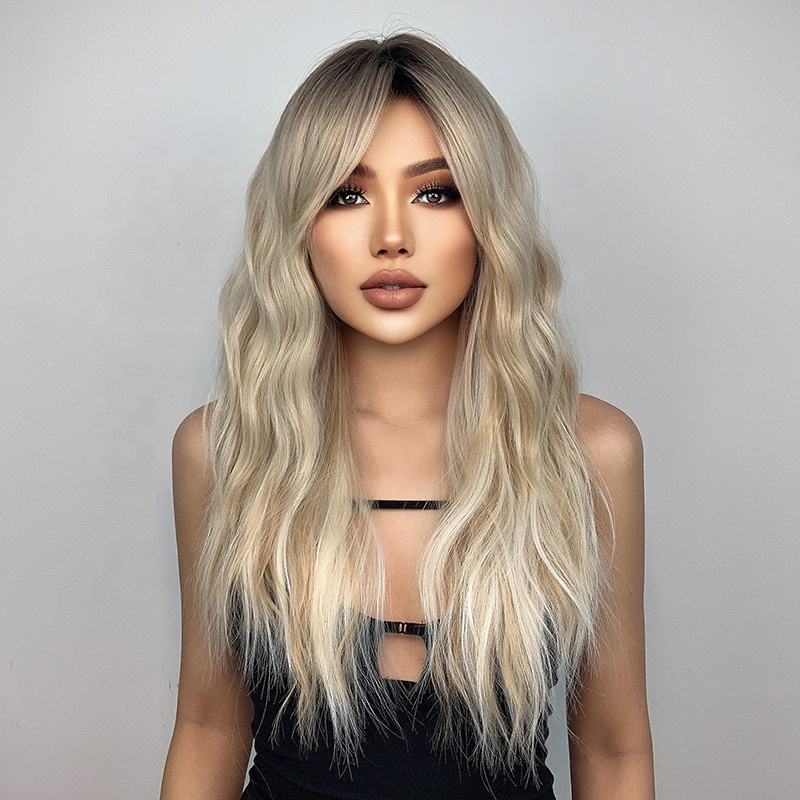 Ombre Platinum Blonde long wavy Synthetic hair Wigs 26" - BEAUTY BELLO®