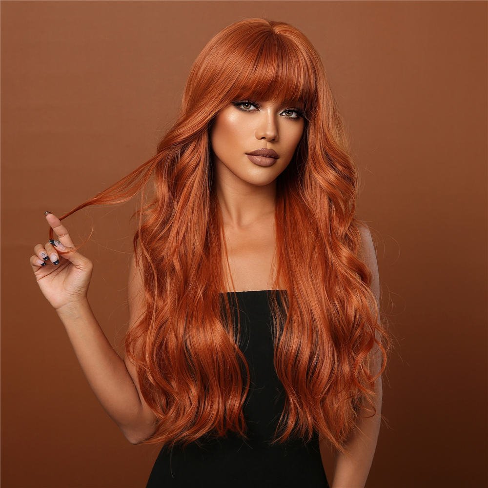 Orange Long Wavy Synthetic Wigs with bangs 24" - BEAUTY BELLO®