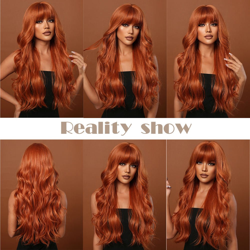 Orange Long Wavy Synthetic Wigs with bangs 24" - BEAUTY BELLO®