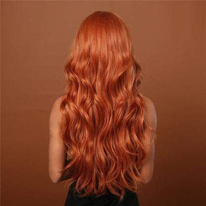 Orange Long Wavy Synthetic Wigs with bangs 24" - BEAUTY BELLO®