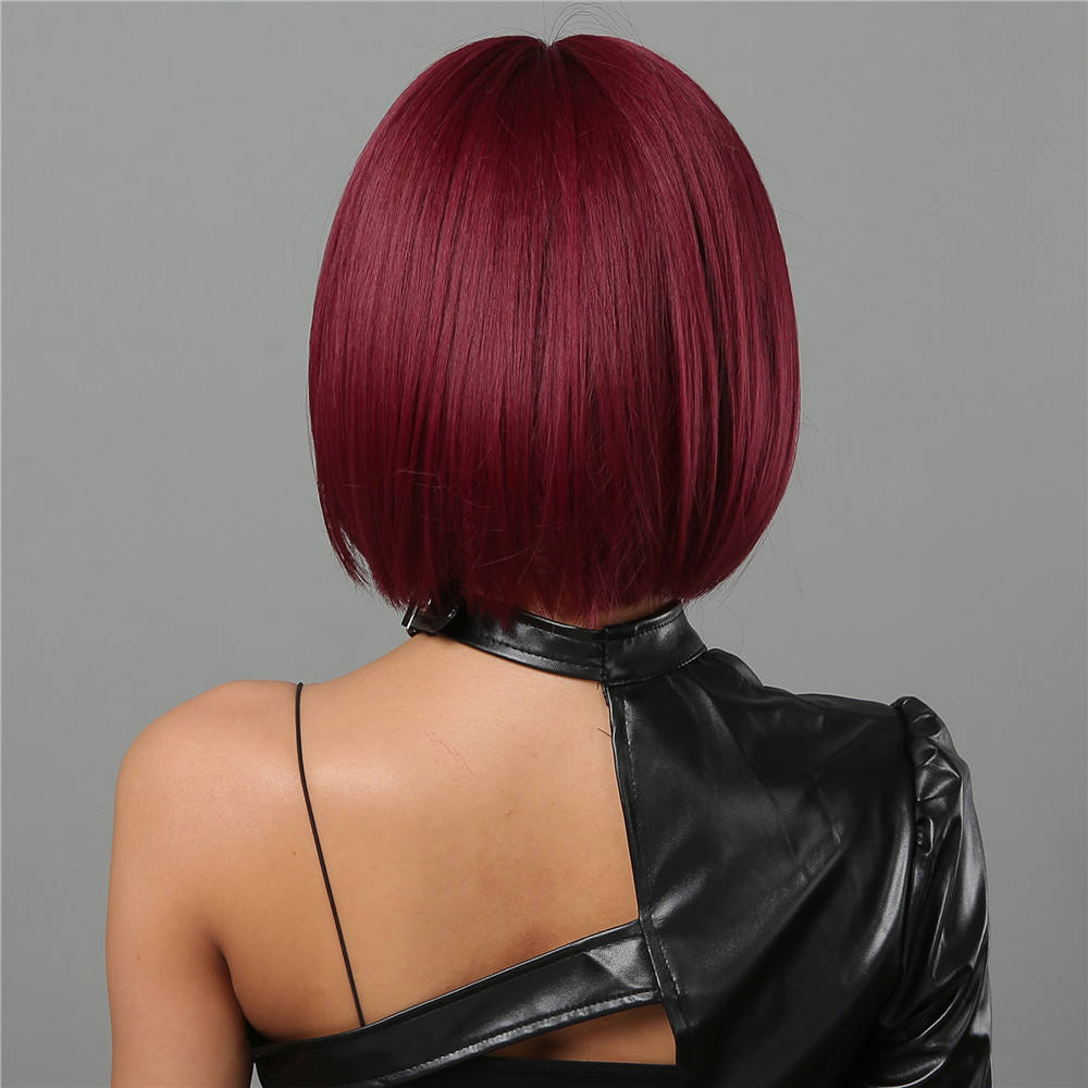 Short straight bob Wine Red Syntnetic Wigs with bangs 10" - BEAUTY BELLO®