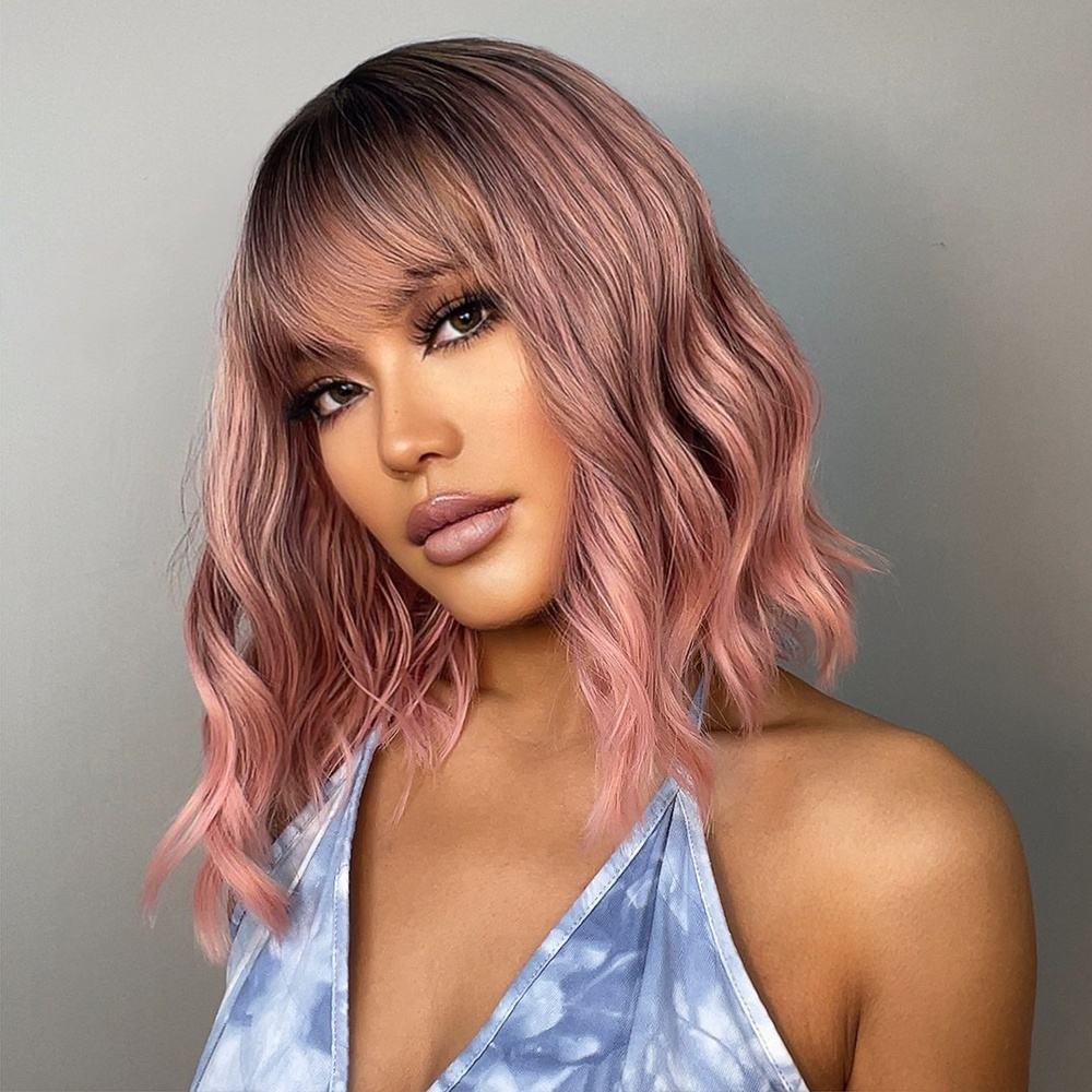 Short Water Wave Synthetic Pink Wigs 12" - BEAUTY BELLO®